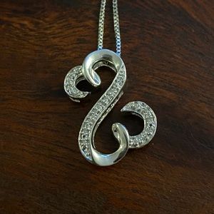 Open Hearts Necklace Sterling Silver w. diamonds